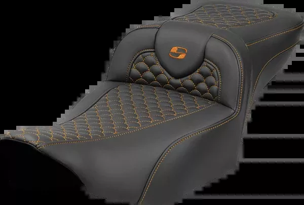 Saddlemen Roadsofa Extended Reach Seat - Dragon Scale Stitch - Orange Stitch - w/o Backrest - FLT/FLH '23-'24 - 823-07-20903