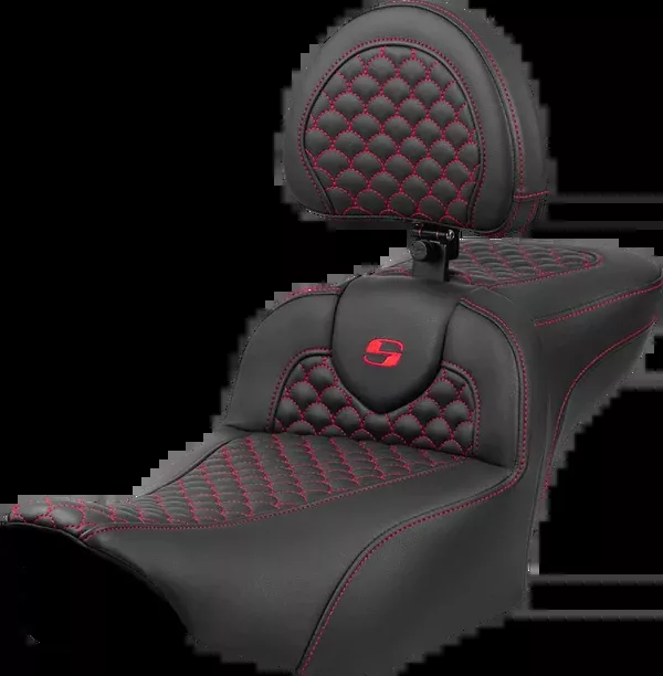 Saddlemen Roadsofa Extended Reach Seat - Dragon Scale Stitch - Red Stitch - w/ Backrest - FLTR/FLHX '23-'24 - 823-07-209B4
