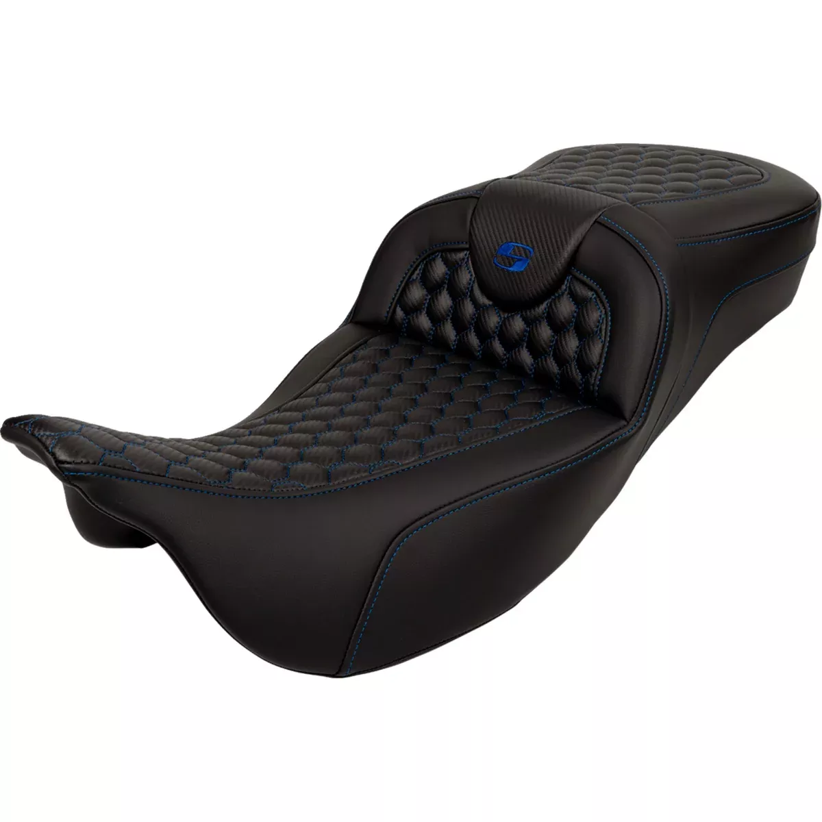 Saddlemen Roadsofa Extended Reach Seat Honeycomb Blue Stitch Without Backrest – 808-07B-19001 For Harley Touring 2008-2025