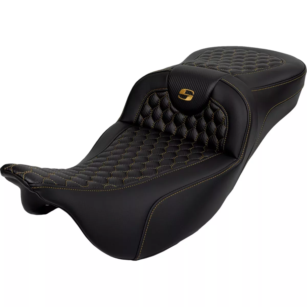 Saddlemen Roadsofa Extended Reach Seat Honeycomb Gold Stitch Without Backrest - 808-07B-19007 For Harley Touring 2008-2025