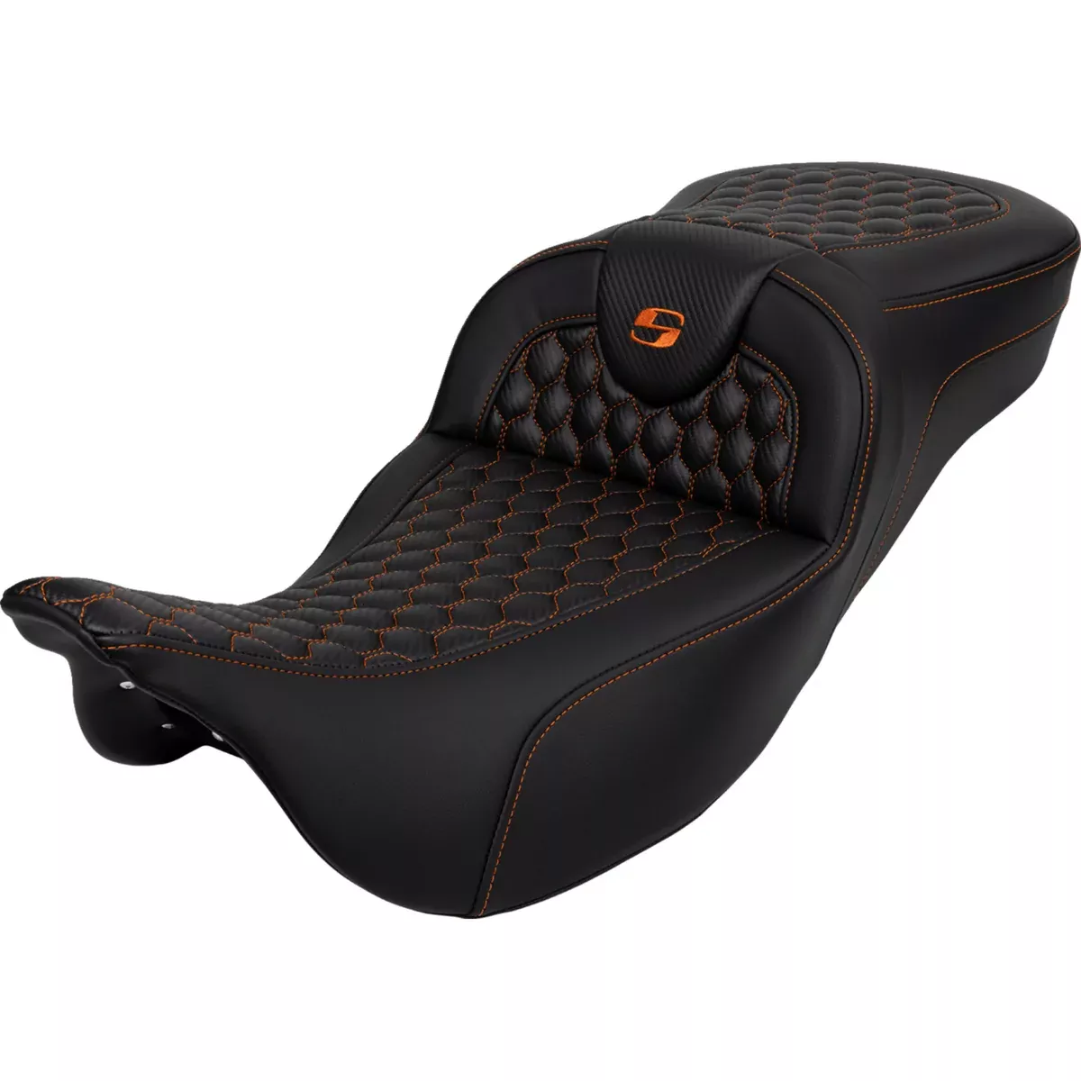 Saddlemen Roadsofa Extended Reach Seat Honeycomb Orange Stitch Without Backrest - 808-07B-19003 For Harley Touring 2008-2025