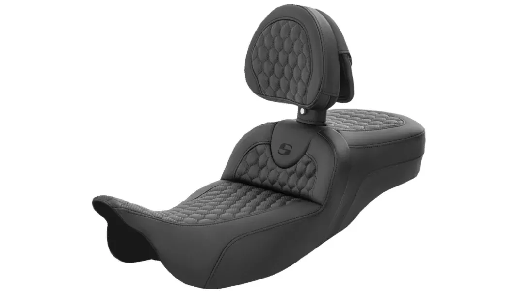 Saddlemen Roadsofa Extended Reach Seat Honeycomb With Backrest - 808-07B-190BR For Harley Touring 2008-2025