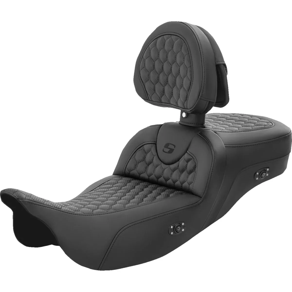 Saddlemen Roadsofa Extended Reach Seat Honeycomb With Backrest Heated - 808-07B-190BRHC For Harley Touring 2008-2025