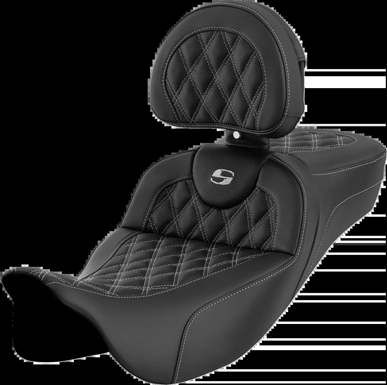 Saddlemen Roadsofa Extended Reach Seat Lattice Stitch Silver Stitch With Backrest - 808-07B-184B5 For Harley Touring 2008-2025