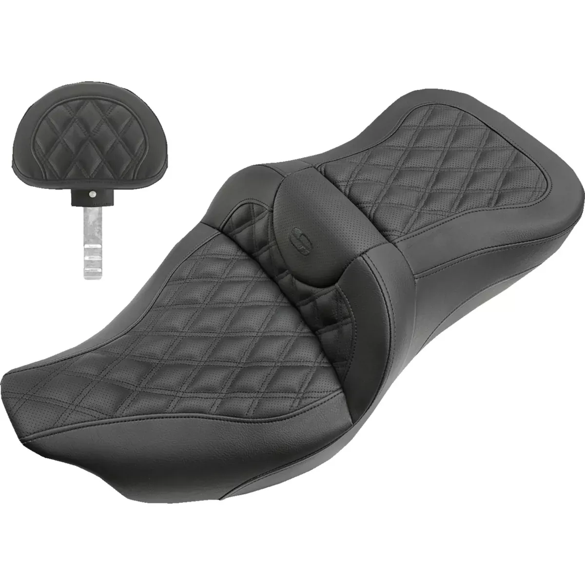 Saddlemen Roadsofa Extended Reach Seat Lattice Stitched Backrest - 808-07B-184BR For Harley Touring 2008-2025