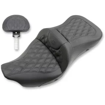 Saddlemen Roadsofa Extended Reach Seat Lattice Stitched Backrest Heated - 808-07B-184BRHC For Harley Touring 2008-2025