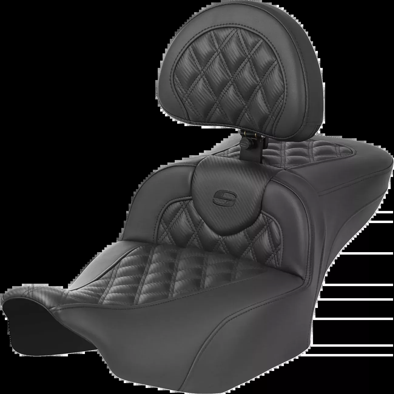 Saddlemen Roadsofa Extended Reach Seat With Backrest Carbon Fiber Lattice Stitch - 823-07-207B0 For Harley Touring 2023-2026