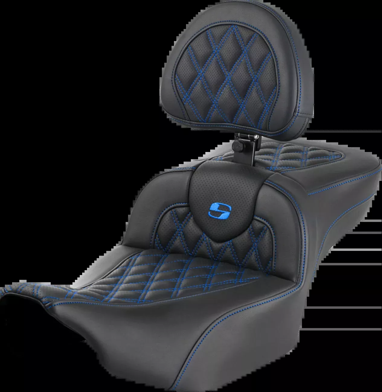 Saddlemen Roadsofa Extended Reach Seat With Backrest Lattice Stitch Blue Stitch - 823-07-207B1 For Harley Touring 2023-2026