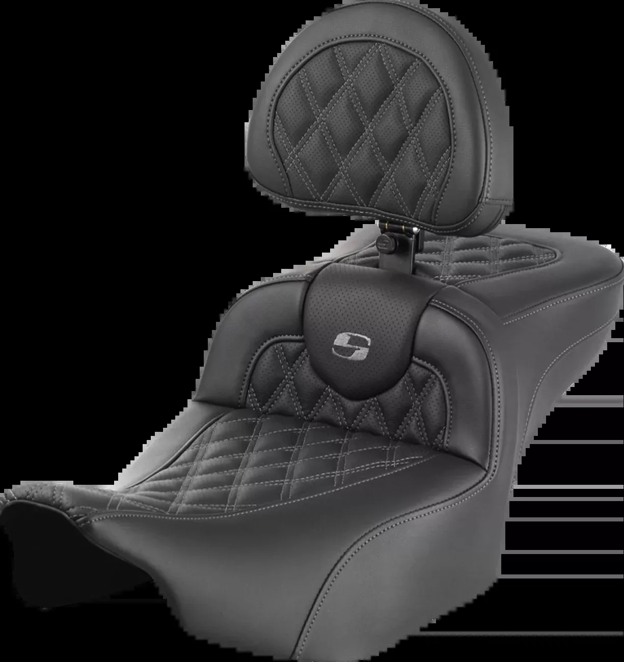 Saddlemen Roadsofa Extended Reach Seat With Backrest Lattice Stitch Gray Stitch – 823-07-184B2 For Harley Touring 2023-2026