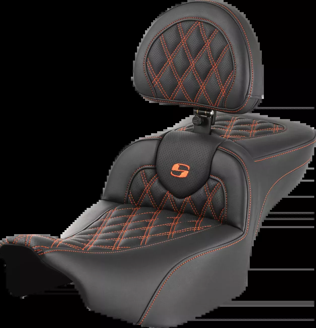 Saddlemen Roadsofa Extended Reach Seat With Backrest Lattice Stitch Orange Stitch - 823-07-207B3 For Harley Touring 2023-2026