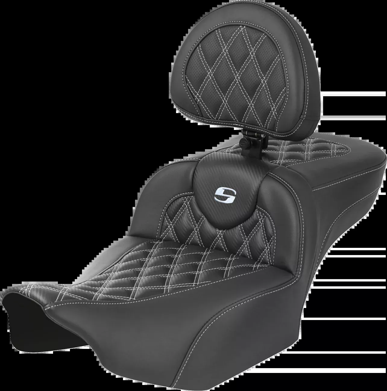 Saddlemen Roadsofa Extended Reach Seat With Backrest Lattice Stitch Silver Stitch - 823-07-207B5 For Harley Touring 2023-2026