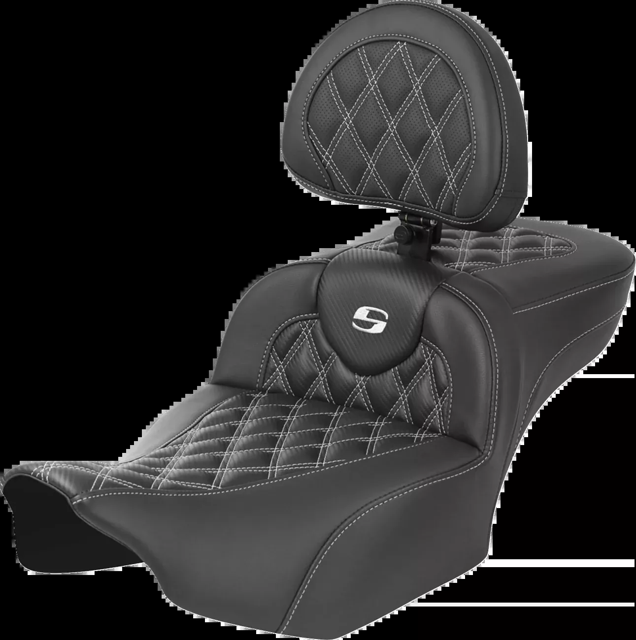 Saddlemen Roadsofa Extended Reach Seat With Backrest Lattice Stitch White Stitch - 823-07-207B6 For Harley Touring 2023-2026