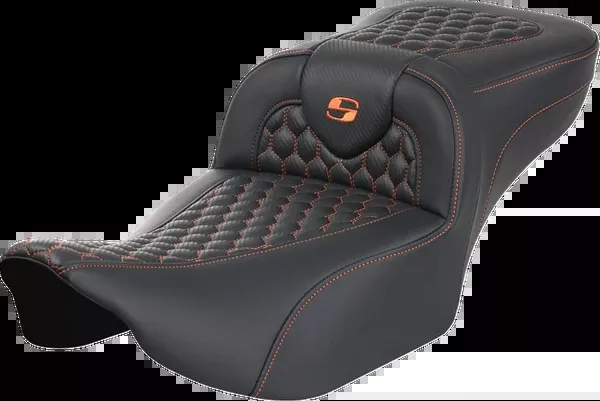 Saddlemen Roadsofa Extended Reach Seat Without Backrest Honeycomb Orange Stitch – 823-07-19003 For Harley Touring 2023-2026