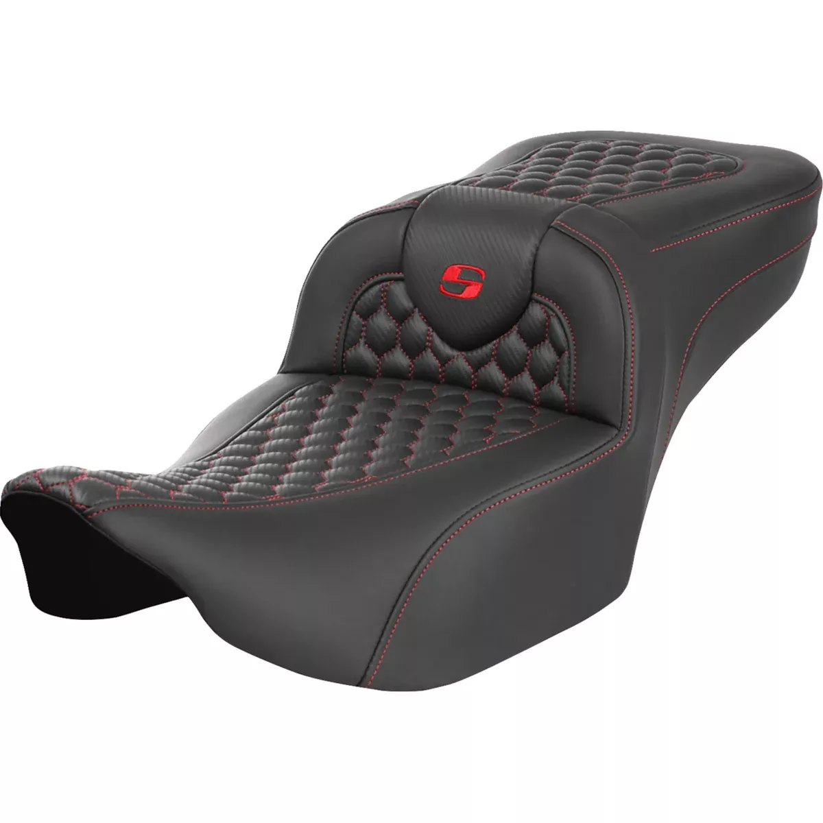Saddlemen Roadsofa Extended Reach Seat Without Backrest Honeycomb Red Stitch - 823-07-19004 For Harley Touring 2023-2026