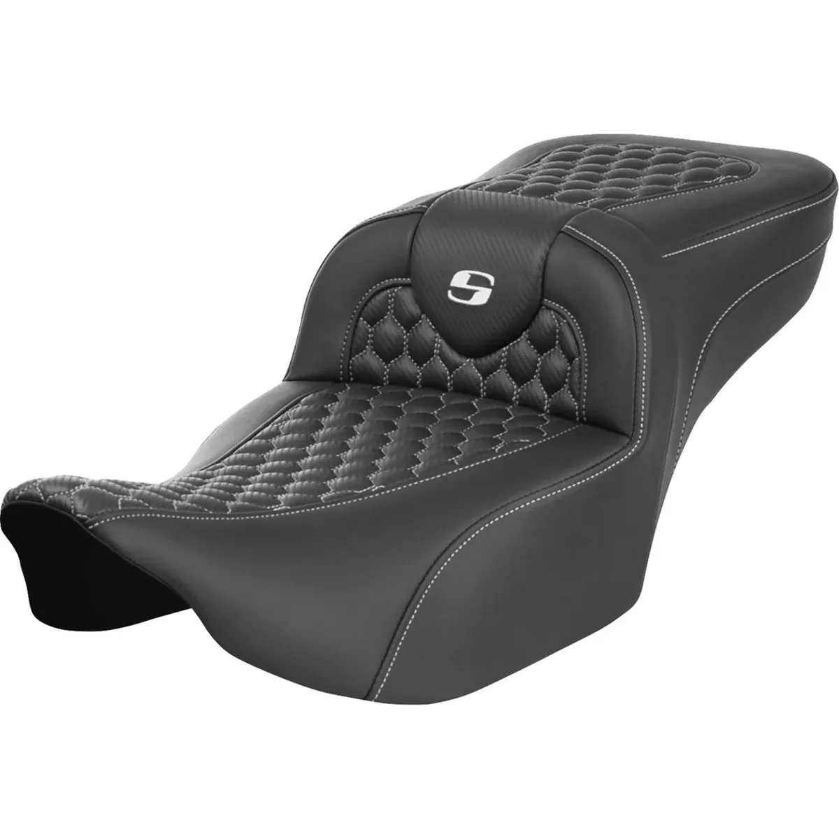 Saddlemen Roadsofa Extended Reach Seat Without Backrest Honeycomb White Stitch – 823-07-19006 For Harley Touring 2023-2026