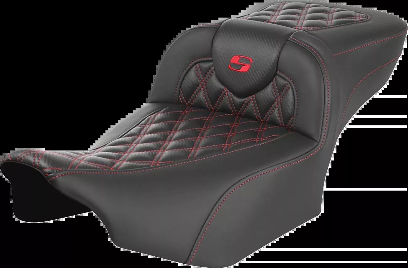 Saddlemen Roadsofa Extended Reach Seat Without Backrest Lattice Stitch Red Stitch - 823-07-20704 For Harley Touring 2023-2026