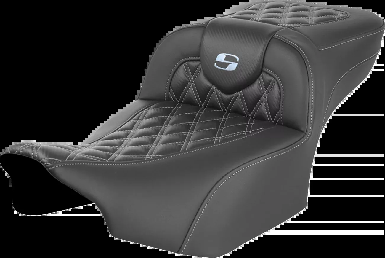 Saddlemen Roadsofa Extended Reach Seat Without Backrest Lattice Stitch Silver Stitch FL FX - 823-07-20705 For Harley Touring 2023-2026