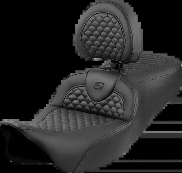 Saddlemen Roadsofa Seat - Dragon Scale Stitch - Black Stitch - w/ Backrest - FLH/FLT '08-'24 - 808-07B-208B0