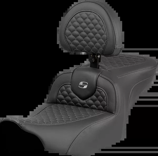Saddlemen Roadsofa Seat - Dragon Scale Stitch - Gray Stitch - w/ Backrest - FLTR/FLHX '23-'24 - 823-07-208B2