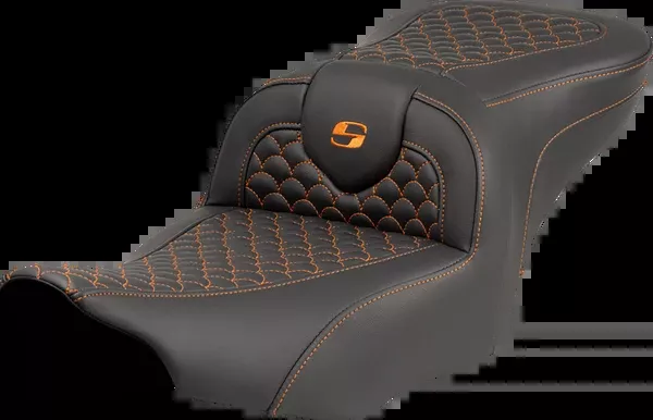 Saddlemen Roadsofa Seat - Dragon Scale Stitch - Orange Stitch - w/o Backrest - FLTR/FLHX '23-'24 - 823-07-20803