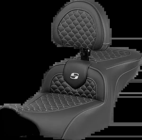 Saddlemen Roadsofa Seat - Dragon Scale Stitch - Silver Stitch - w/ Backrest - FLTR/FLHX '23-'24 - 823-07-208B5