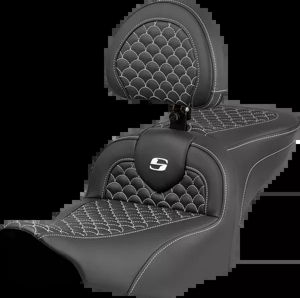 Saddlemen Roadsofa Seat - Dragon Scale Stitch - White Stitch - w/ Backrest - FLTR/FLHX '23-'24 - 823-07-208B6