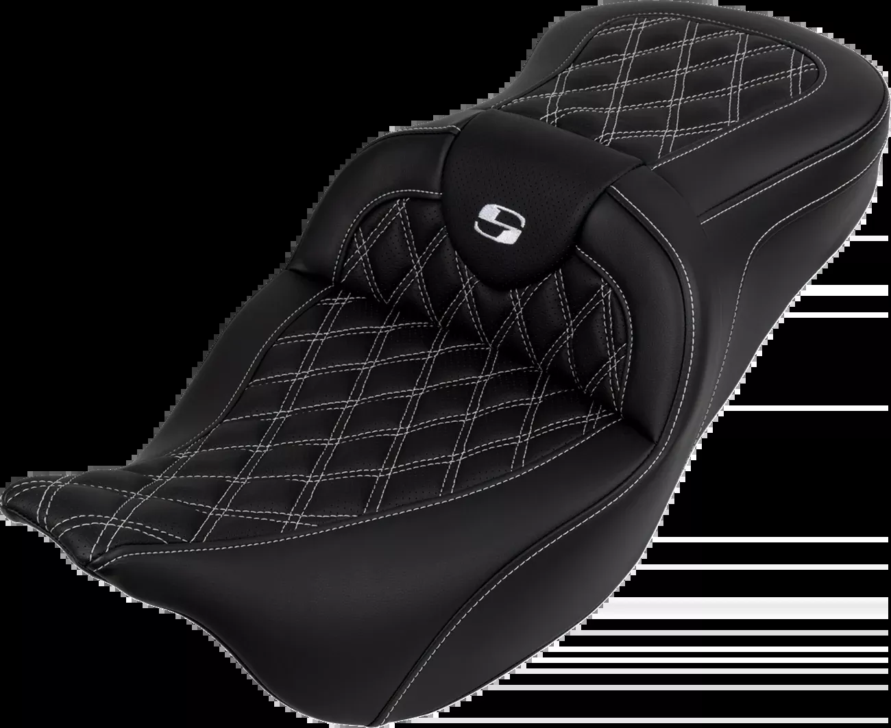 SADDLEMEN Roadsofa™ Seat with Backrest for FL 2008-2023 — Comfortable Touring Saddle with Ventilated Leather and SaddleGel™