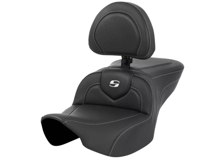Saddlemen Roadsofa Standard Reach Seat Carbon Fiber Silver Stitch Silver Logo Without Backrest - 823-07-185 For Harley Touring 2023-2026