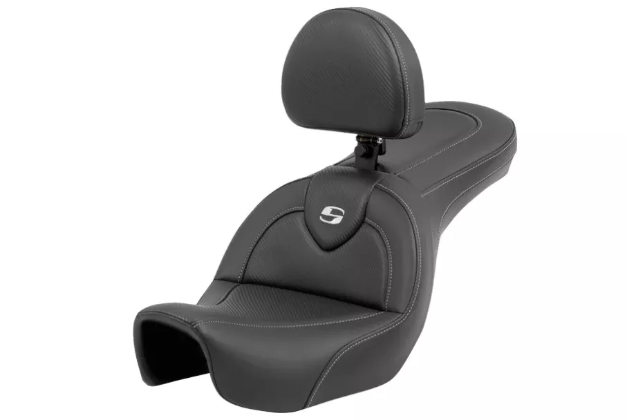 Saddlemen Roadsofa Standard Reach Seat Carbon Fiber With Backrest - 806-04-185BR For Harley Dyna 2006-2017