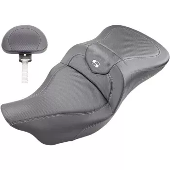 Saddlemen Roadsofa Standard Reach Seat Carbon Fiber With Backrest Black - 808-07B-185TBR For Harley Touring 2008-2025