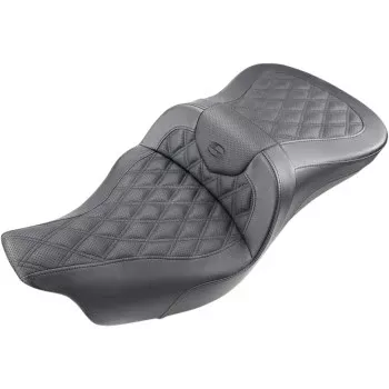 Saddlemen Roadsofa Standard Reach Seat Full Lattice Stitch Without Backrest Black - 808-07B-182T For Harley Touring 2008-2025