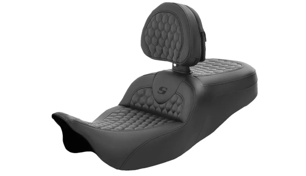 Saddlemen Roadsofa Standard Reach Seat Honeycomb With Backrest - 808-07B-189BR For Harley Touring 2008-2025