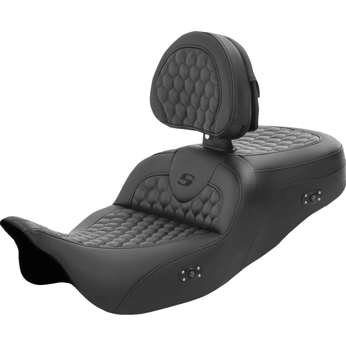 Saddlemen Roadsofa Standard Reach Seat Honeycomb With Backrest Heated – 808-07B-189BRHC For Harley Touring 2008-2024