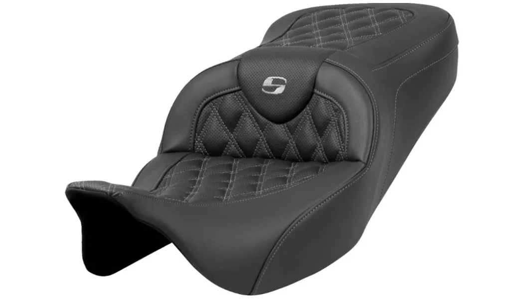 Saddlemen Roadsofa Standard Reach Seat Lattice Stitch Dark Gray Stitch Without Backrest - 808-07B-18202 For Harley Touring 2008-2025