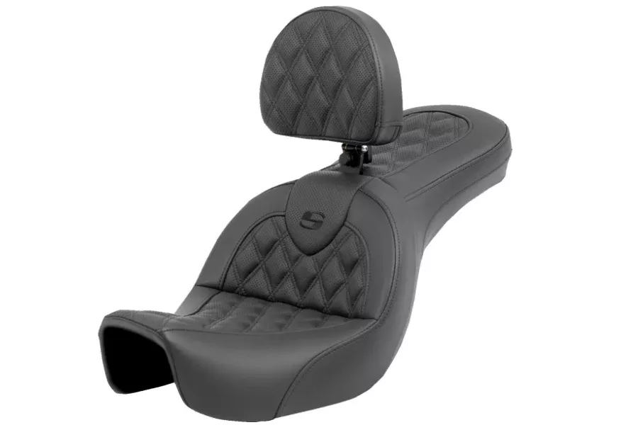 Saddlemen Roadsofa Standard Reach Seat Lattice Stitch With Backrest – 806-04-182BR For Harley Dyna 2006-2017