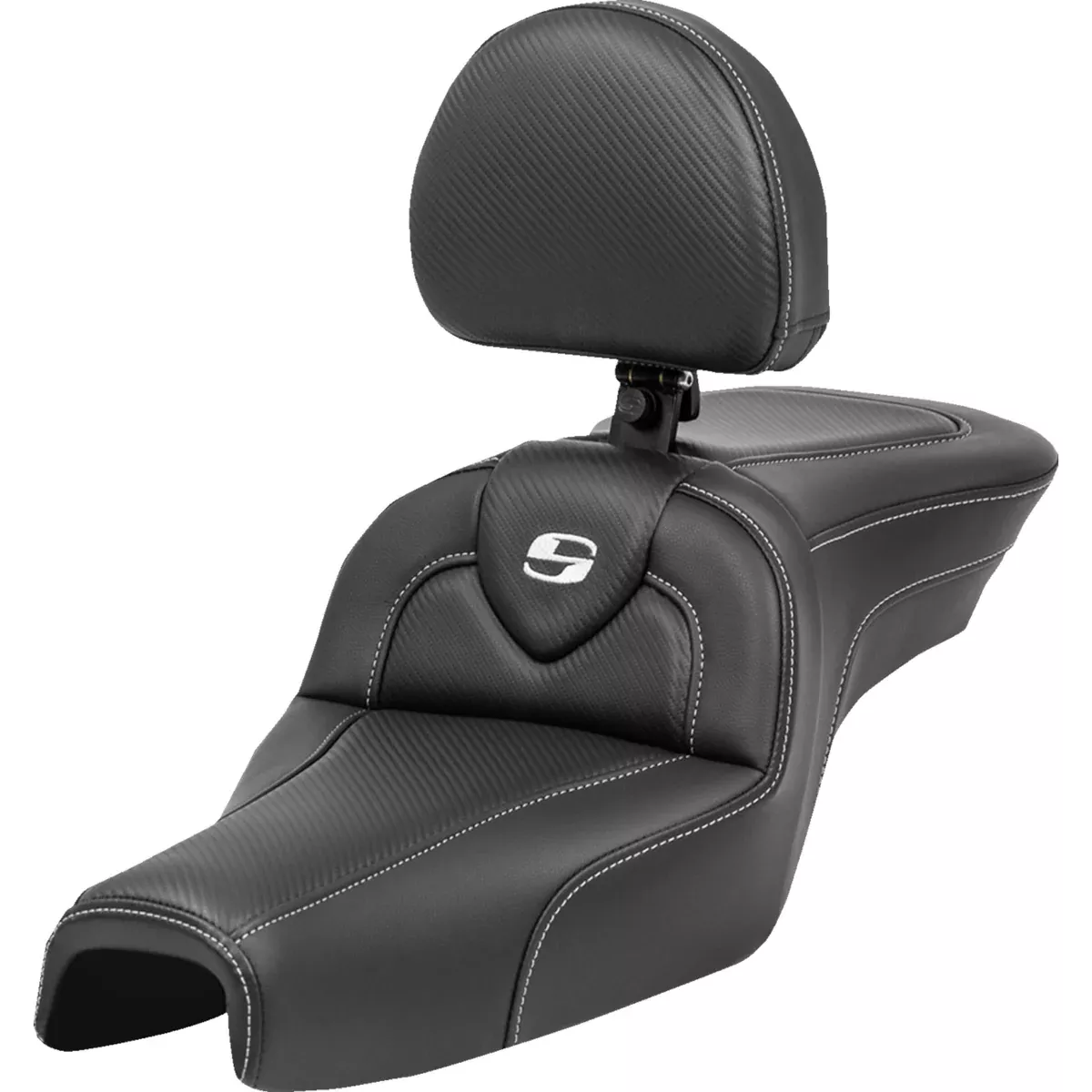 Saddlemen Roadsofa Standard Reach Seat With Backrest Carbon Fiber - 807-03-185BR For Harley Sportster 2004-2020 (4.5G Tank)