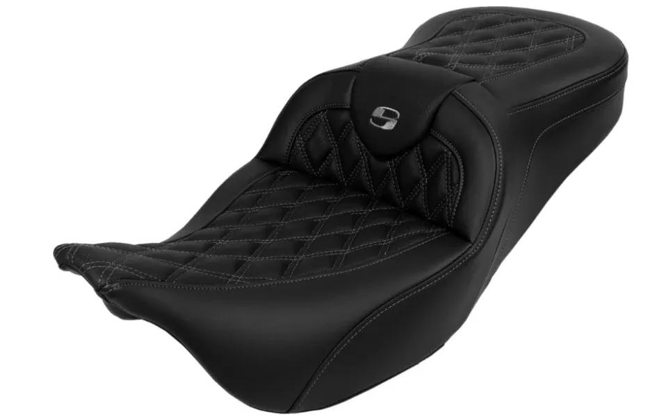 Saddlemen Roadsofa Standard Reach Seat With Backrest Dark Gray Stitch - 808-07B-182B2 For Harley Touring 2008-2025