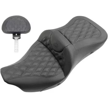 Saddlemen Roadsofa Standard Reach Seat With Backrest Full Lattice Stitch Heated - 897-06-182BRHC For Harley Touring 1997-2007