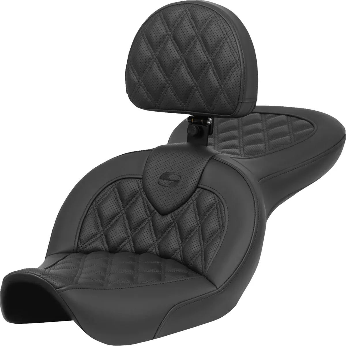 Saddlemen Roadsofa Standard Reach Seat With Backrest Lattice Stitch - 896-05-182BR For Harley Dyna Wide Glide 1996-2003