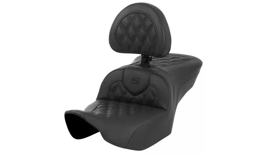 Saddlemen Roadsofa Standard Reach Seat With Backrest Lattice Stitch Black - 823-07-182BR For Harley Touring 2023-2026