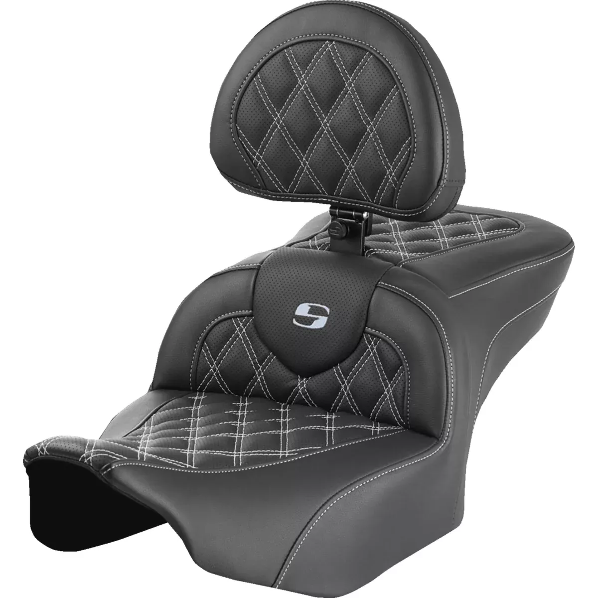 Saddlemen Roadsofa Standard Reach Seat With Backrest Lattice Stitch Silver Stitch – 823-07-182B5 For Harley Touring 2023-2026