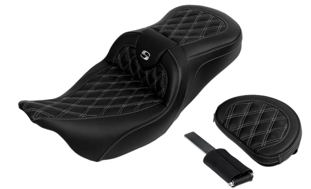 Saddlemen Roadsofa Standard Reach Seat With Backrest Silver Stitch – 808-07B-182B5 For Harley Touring 2008-2025
