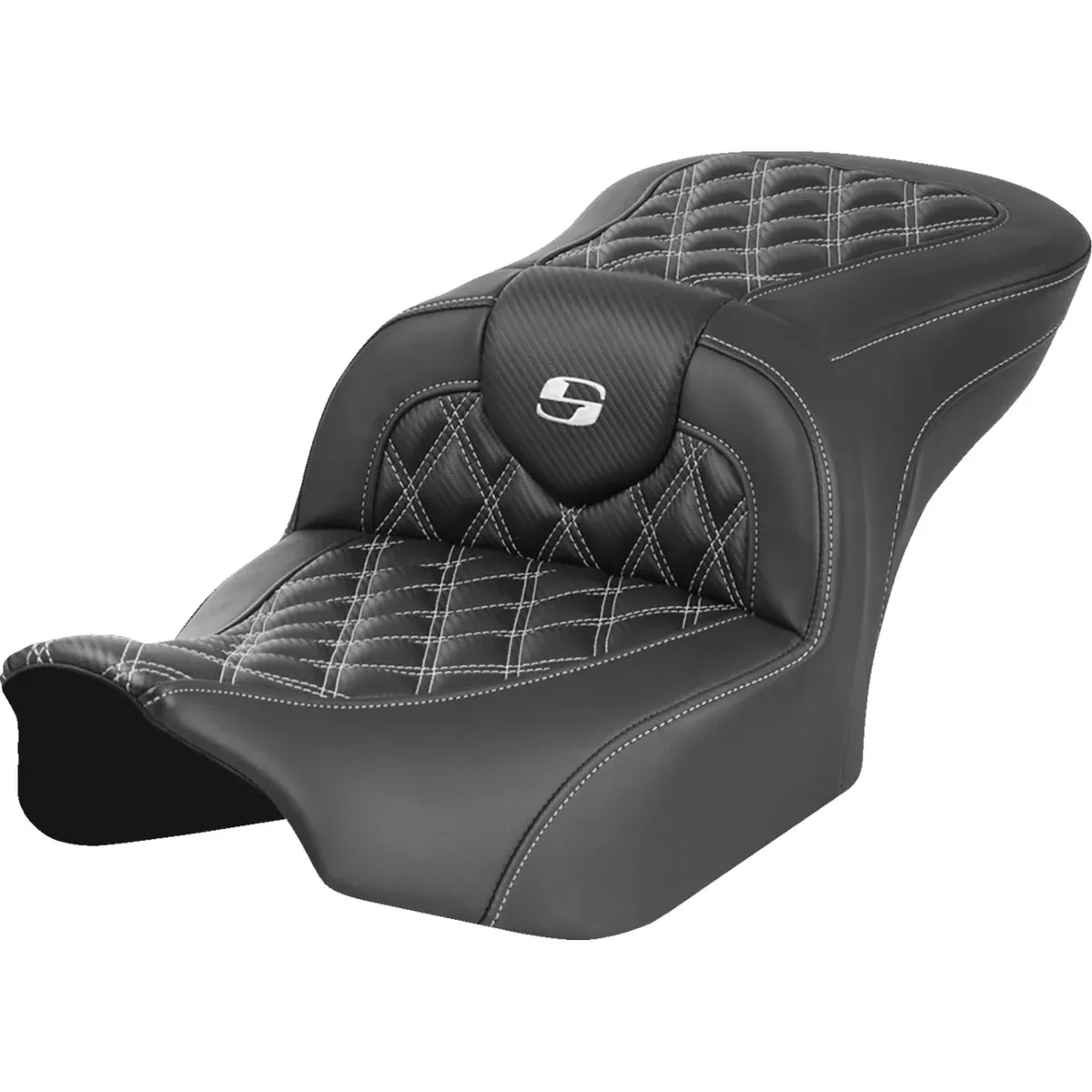 Saddlemen Roadsofa Standard Reach Seat Without Backrest Carbon Fiber Lattice Stitch Red Stitch - 823-07-20604 For Harley Touring 2023-2026