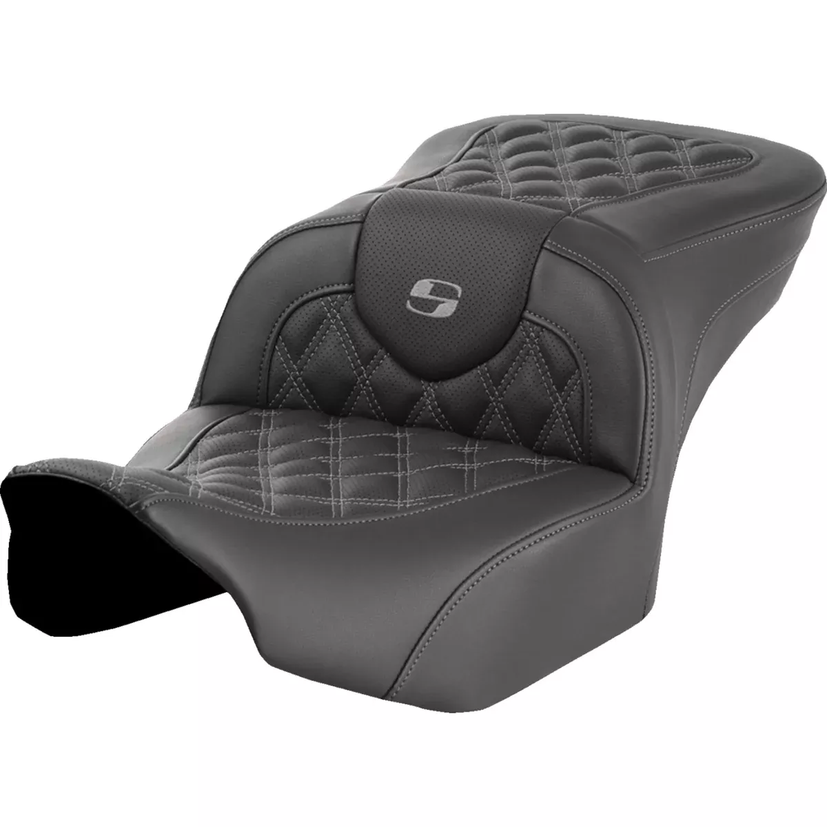 Saddlemen Roadsofa Standard Reach Seat Without Backrest Gray Lattice Stitch - 823-07-18202 For Harley Touring 2023-2026