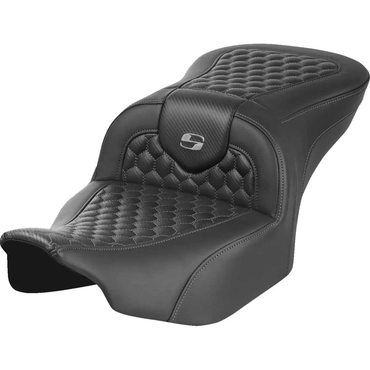 Saddlemen Roadsofa Standard Reach Seat Without Backrest Honeycomb Gray Stitch - 823-07-18902 For Harley Touring 2023-2026