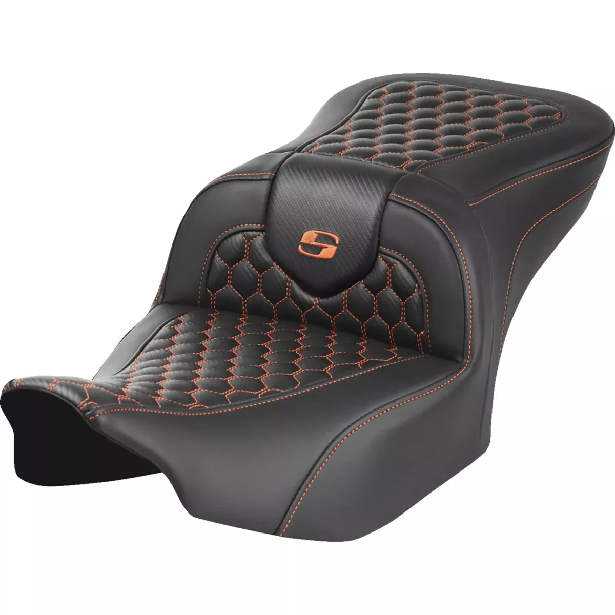Saddlemen Roadsofa Standard Reach Seat Without Backrest Honeycomb Orange Stitch - 823-07-18903 For Harley Touring 2023-2026