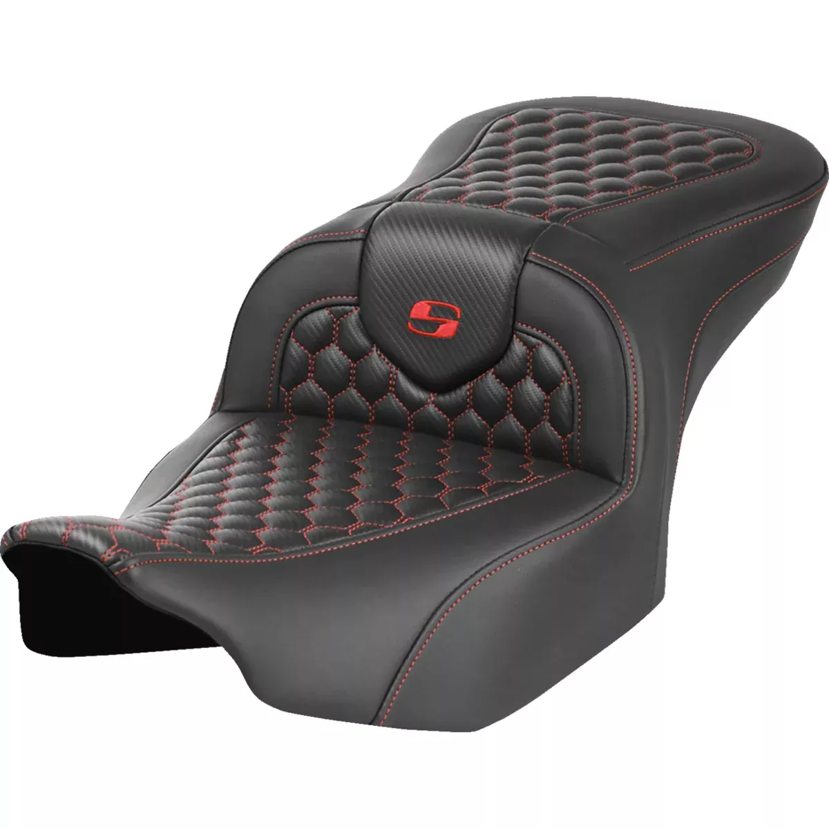 Saddlemen Roadsofa Standard Reach Seat Without Backrest Honeycomb Red Stitch – 823-07-18904 For Harley Touring 2023-2026