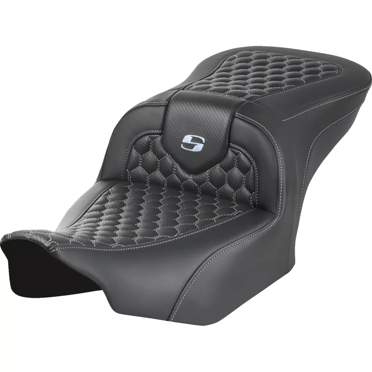 Saddlemen Roadsofa Standard Reach Seat Without Backrest Honeycomb Silver Stitch – 823-07-18905 For Harley Touring 2023-2026