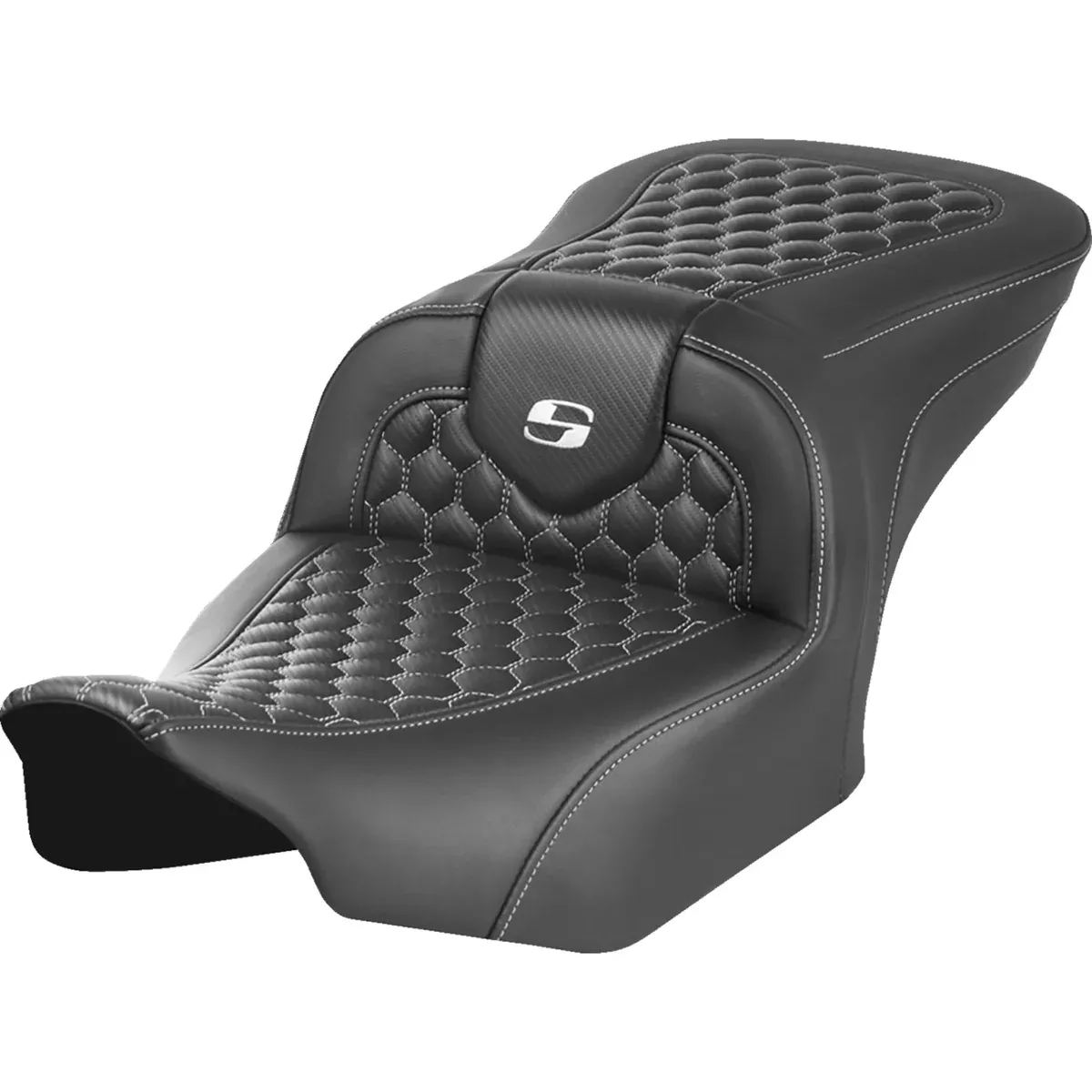 Saddlemen Roadsofa Standard Reach Seat Without Backrest Honeycomb White Stitch - 823-07-18906 For Harley Touring 2023-2026