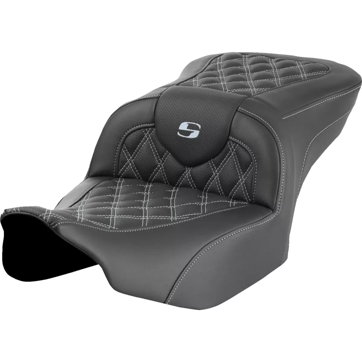 Saddlemen Roadsofa Standard Reach Seat Without Backrest Lattice Stitch Silver Stitch – 823-07-18205 For Harley Touring 2023-2026